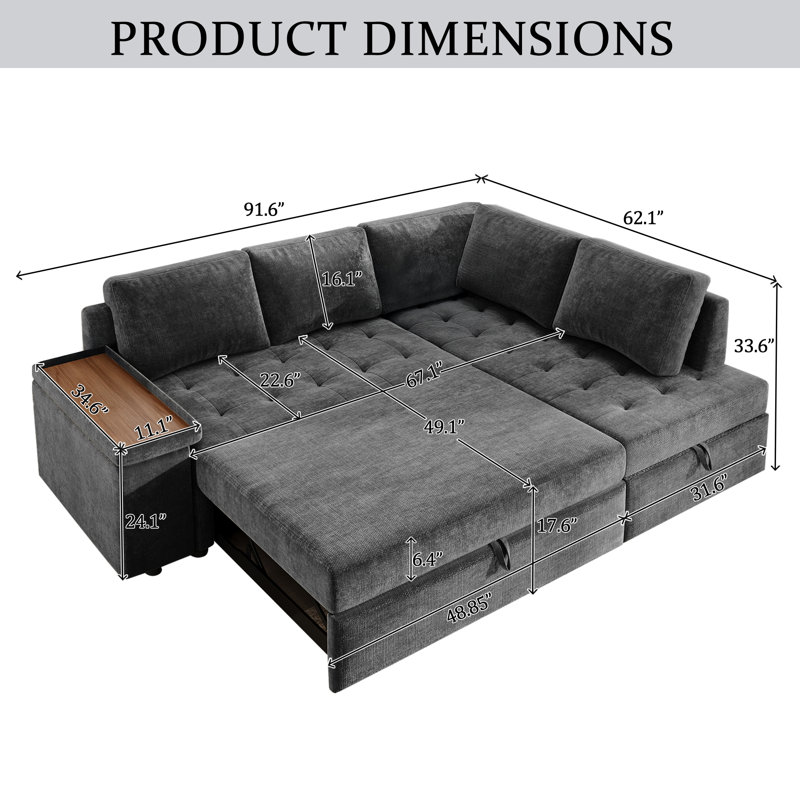 Canapé-lit modulaire en L avec lit escamotable et rangement pour le salon
