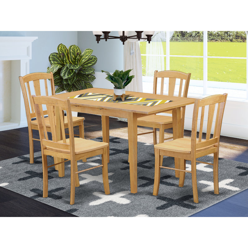 Ensemble 5 pièces en bois massif avec finition chêne naturel - Ensemble de salle à manger - 4 places
