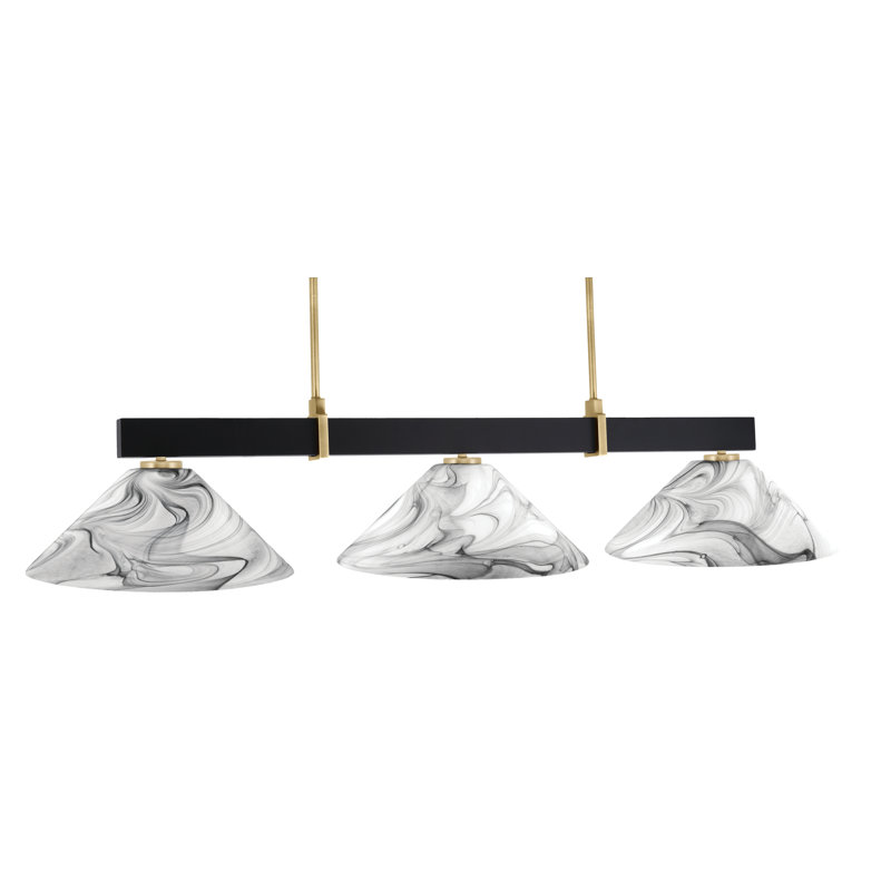 Bar 3 lumières Raheemah Wellington, Noir / blanc, Noir mat / laiton, H 10,75 po x l 16 po x P 16 po