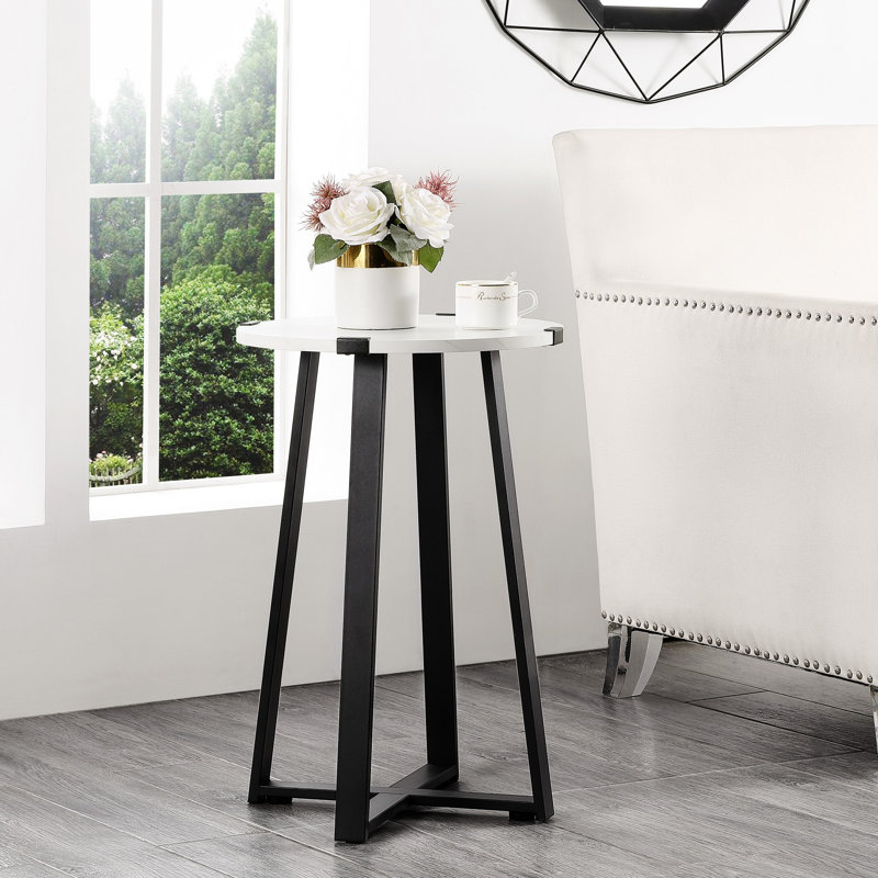 Rustic Round Wood Top End Table, Black