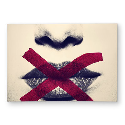Grayscale Lips with a Red X - Beauty Figurative Outdoor Rug