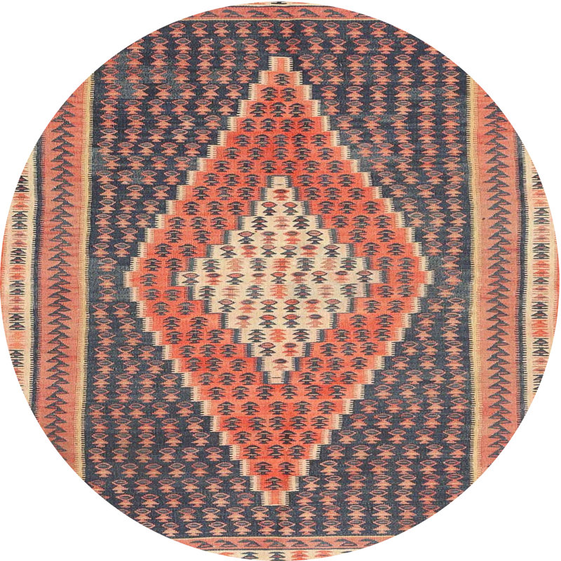 Tapis contemporain orange / gris clair / beige, Rond 6 pi
