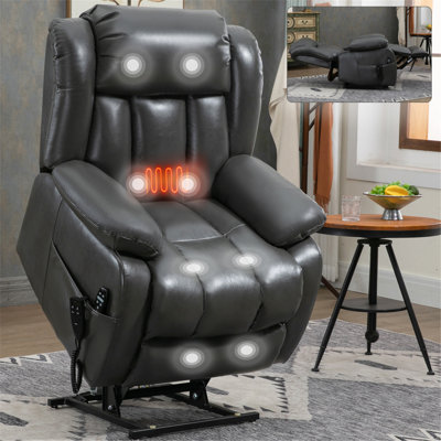 Dual Motor Infinite Position Up To 350 LBS Electric Medium Size Leatheraire Grey Power Lift Recliner Chair With 8-Point Vibration Massage And Lumbar Heating