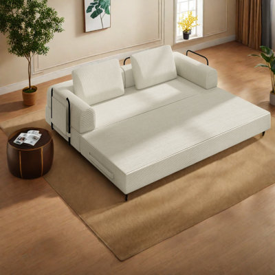 Canapé-lit convertible peu encombrant, salon en velours côtelé beige pour maison moderne