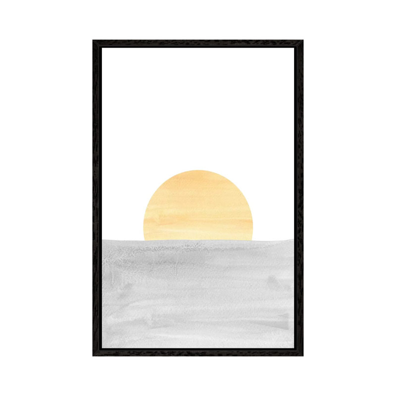 Grey And Yellow Sunset - Painting on Canvas, 66.04cm H x 45.72cm W x 3.81cm D, Black Framed