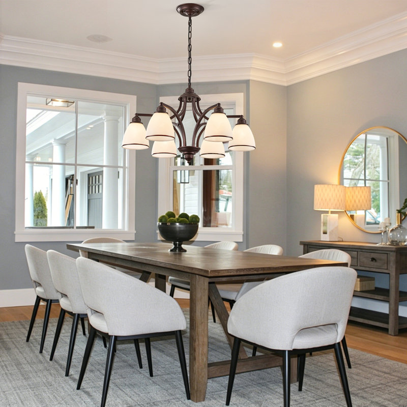 6-light  Dimmable Classic / Traditional Chandelier With white frosted glass shade, Oil Rubbed Brown