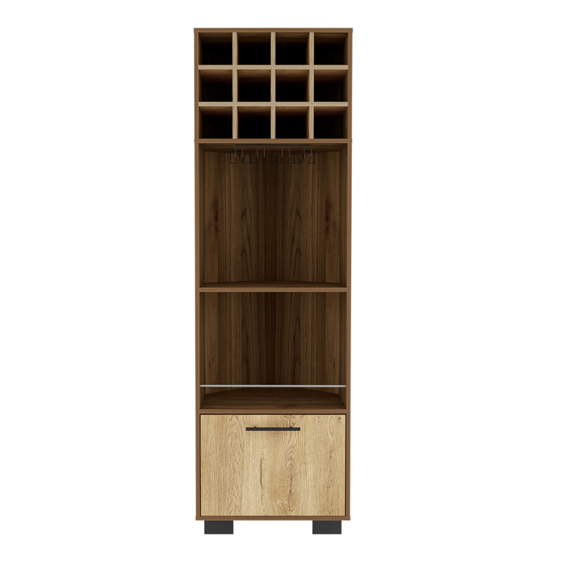 Marsella Corner Bar Cabinet, Eight Built-in Wine Rack, Two Side Shelves, Light Oak