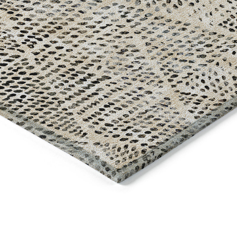 Tapis intérieur / extérieur beige lavable 10 pi x 14 pi ivoire et noir