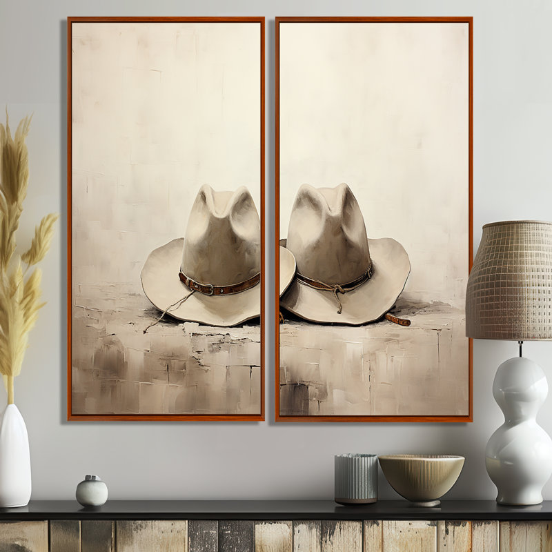 Mariegret - People Cowboys, ensemble de 2 reproductions d'art sur toiles, 32" H x 32" W, Impression encadrée flottante, Brown