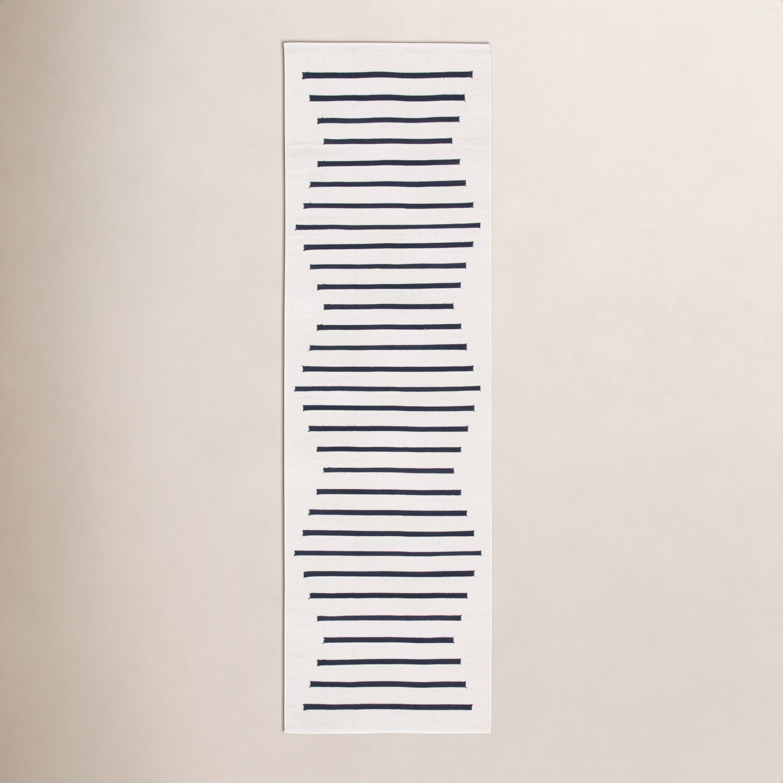 Mando Ivory Black Hand-Woven Striped Cotton Rug, Runner 2'3" x 12'