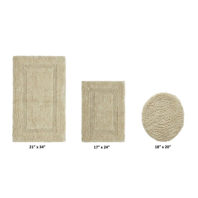 Annerose Premium 100% Cotton 3 Piece Bath Rug Sets, Machine Washable, Super Absorbent & Tufted Weave Reversible Bath Mat for Bathroom, Shower, and Tub, Oeko-Tex Certified Bathroom Rugs