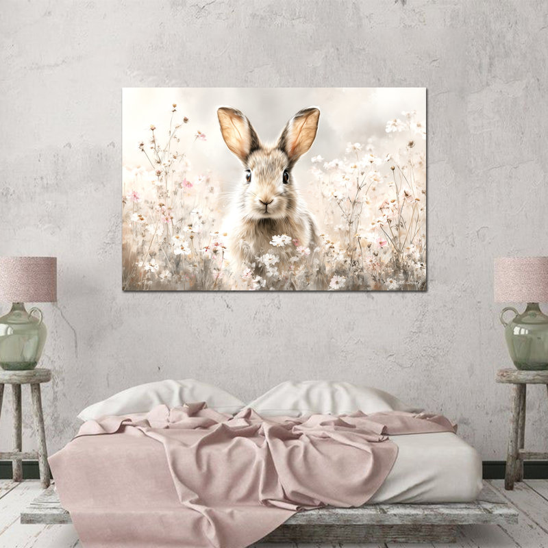  Grande toile de Pâques, reproduction de lapin de printemps, décoration murale avec cadre en pin, 28 po x 40 po