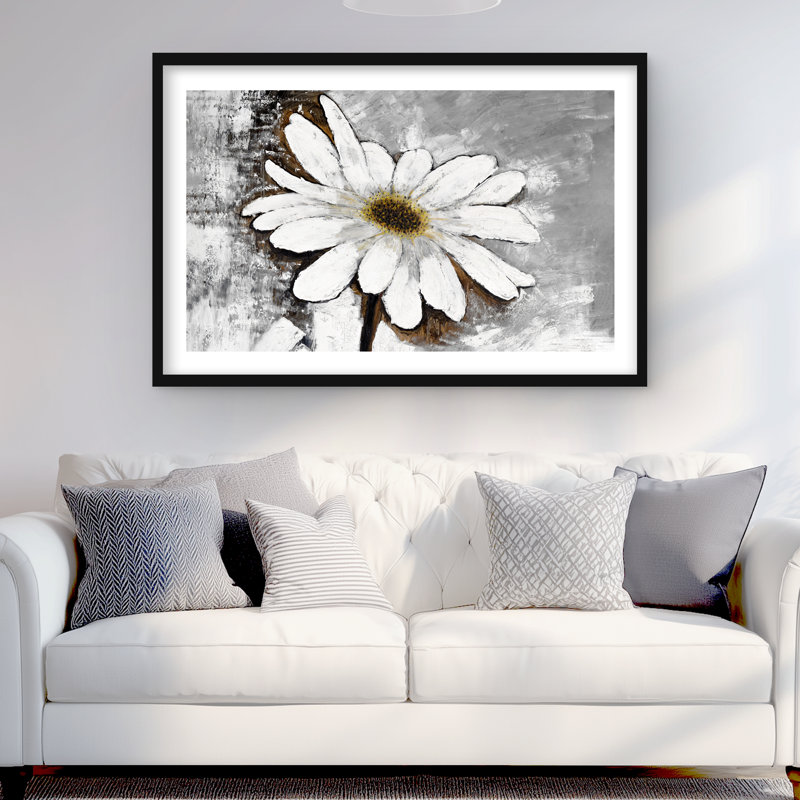 Abstrait marguerite - blanc moderne encadré imprimé mat décoré à la maison
