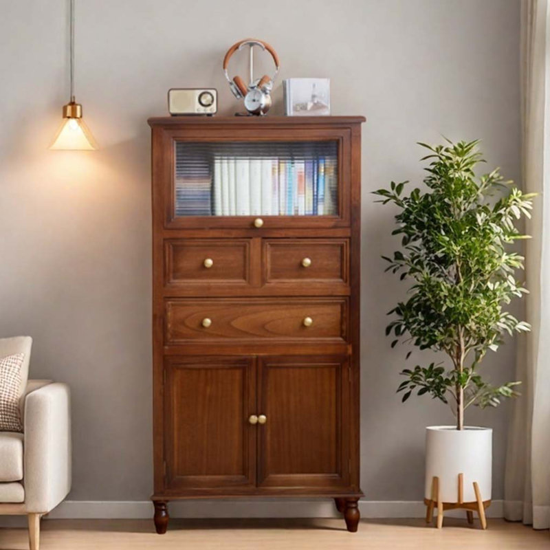 Bibliothèque de rangement multifonctionnelle en bois massif, Brun
