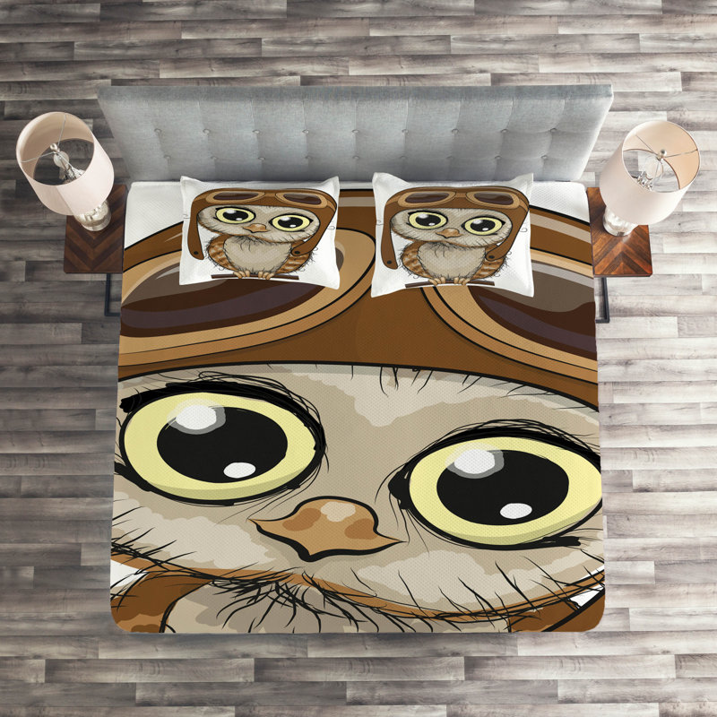 Owl Polyester Coverlet, King Bedspread + 2 Shams
