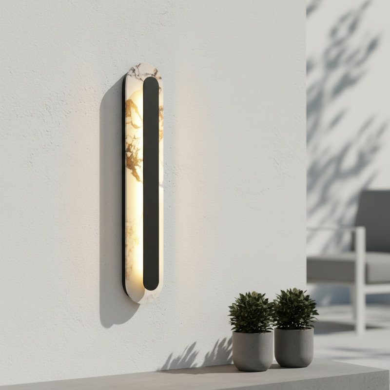 Modern Minimalist Black & Faux Marble LED Outdoor Sconce with Triac/ELV Dimming