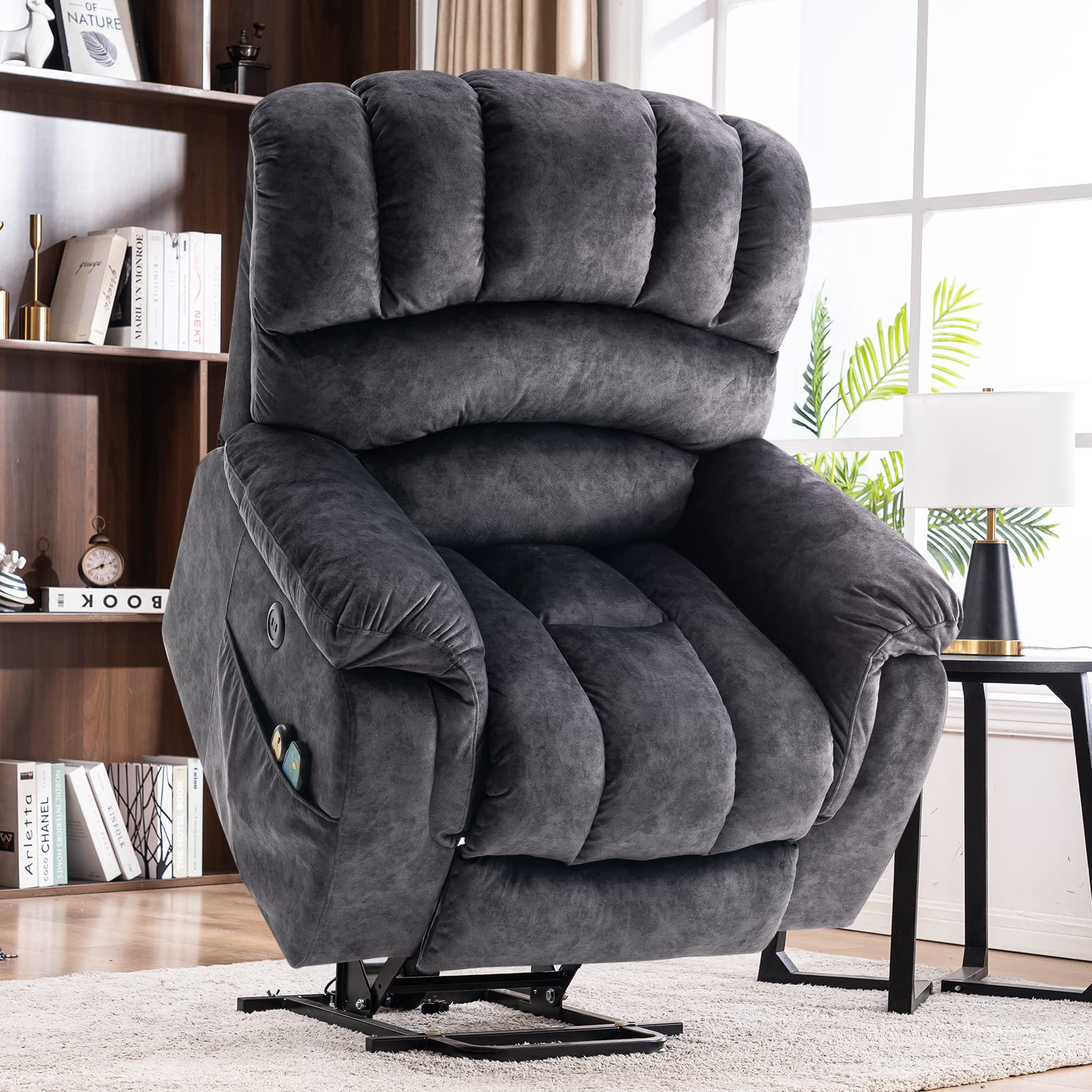 40.5 Wide Contemporary Microsuede Very Comfortable Power Reclining Heated Massage Chair Latitude Run Fabric: Dark Gray Microfiber/Microsuede