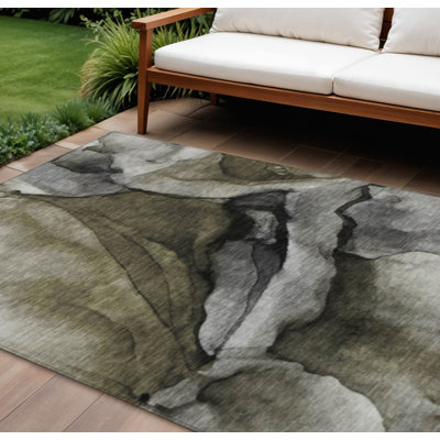 10' X 14' Gray And Silver Abstract Washable Indoor Outdoor Area Rug