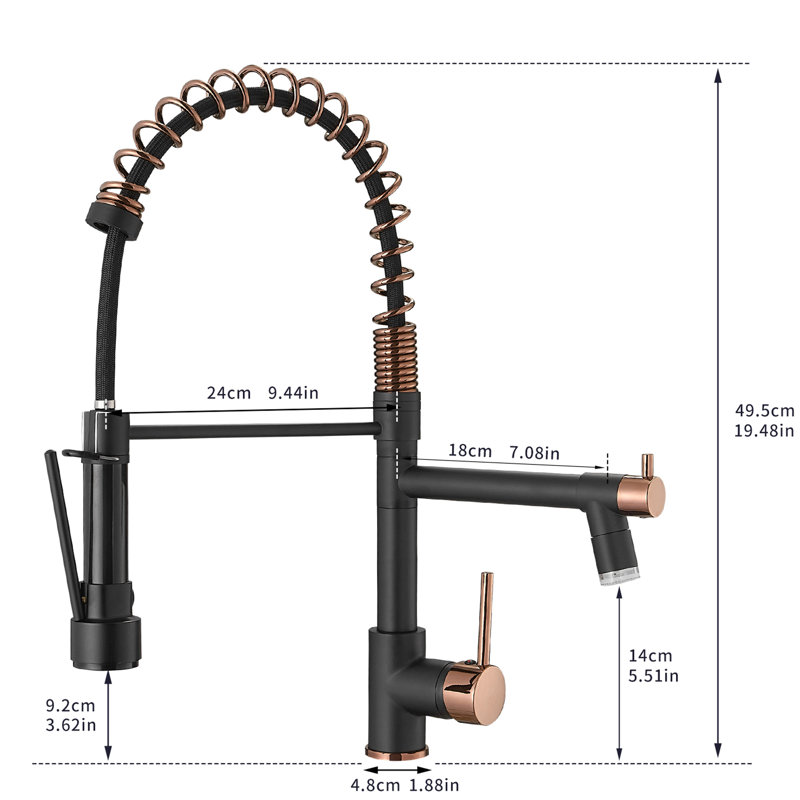 Kitchen Faucet With Pull Down , Black And Rose Gold, Single Lever, Elegant Finish Spray Head, 360-Degree Rotatable