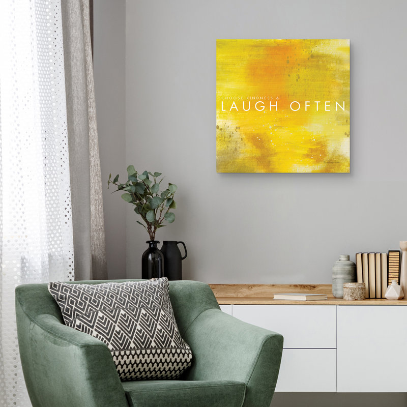 Laugh Often Gold and White Canvas Wall Art 24" x 24"