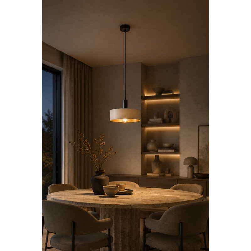 Taeshaun 1 - Light Drum Pendant, Beige/Brown, Latte Black
