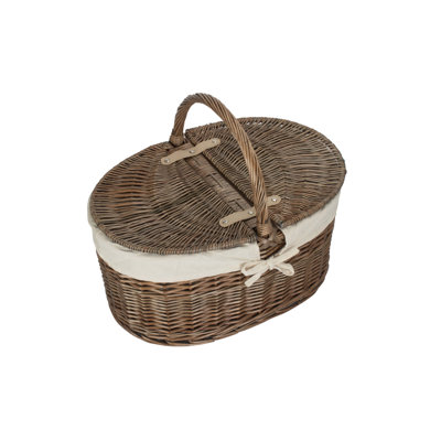 Wicker Deep Oval Picnic Basket with Lining