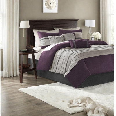 Luxury 7-piece Suede Bedding Set, Hypoallergenic Polyester, Transitional Style, Perfect For Cal King Bedrooms