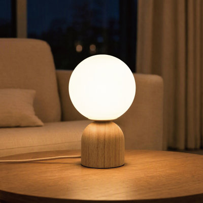Lampe de table moderne en bois massif 9,84 "avec abat-jour globe en verre opale et gradateur certifié UL cULus pour la chambre à coucher, le salon, le bureau personnel ou la salle d'étude