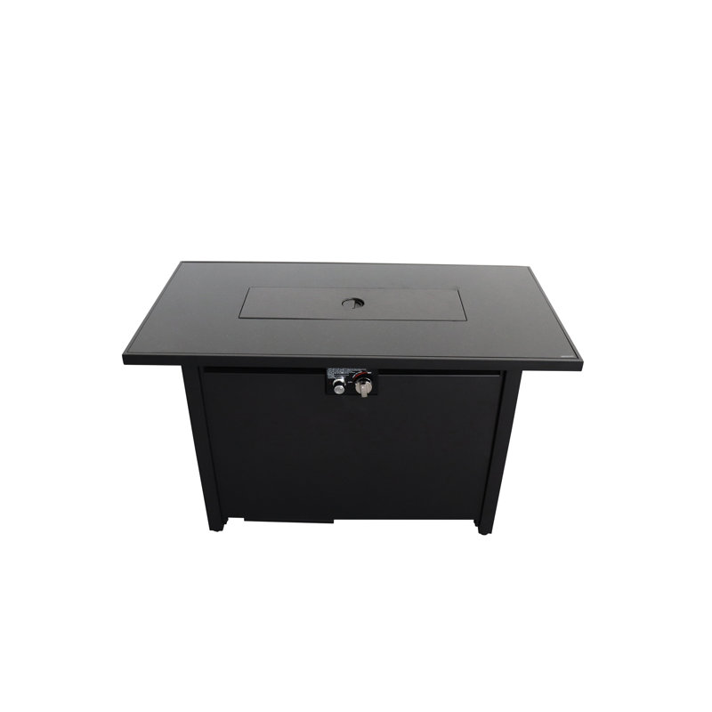 25" H 42" W Steel Fireplace Table For Outdoor, Black, Modern Flair Outdoor Heating Table, Fire Pit, Black Finish