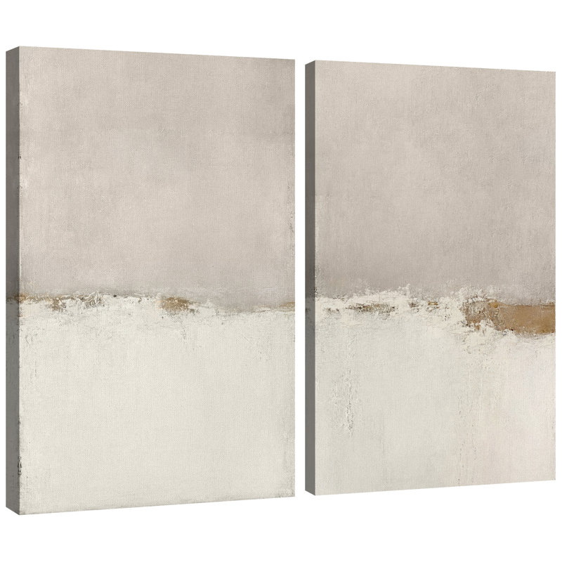 Minimal Landscape "Beige Tan Grunge Abstract Modern Artwork, Simple Minimalist Neutral Wall Pictures, Framed Canvas Giclee Print 2 Pieces Wall Art"
