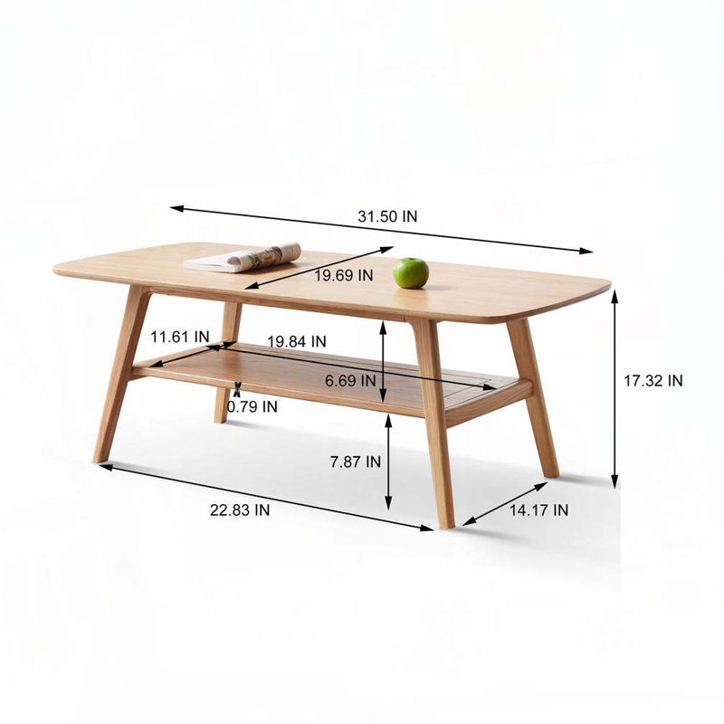 Table basse en bois massif, 17.32" H x 31.5" W x 16.69" D