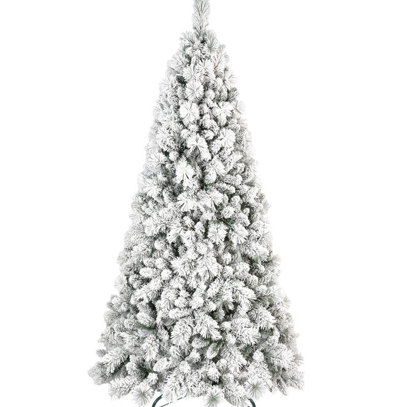 Arbre de Noël enneigé de 84 po avec 450 flocons de neige blanc chaud, 1060 pointes de branches réalistes et branches à aiguille dure, méthode d'installation facile à charnière, arbre en métal robuste de 7 pi, lumières, pleine neige