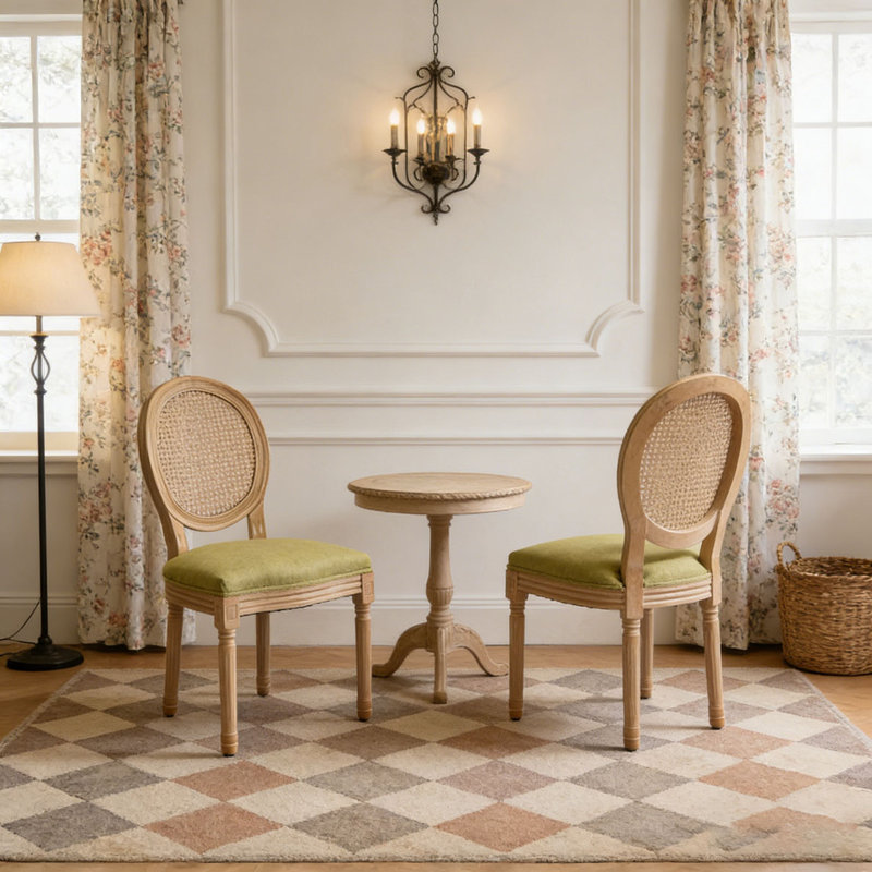 Ensemble de chaises avec structure en bois massif, Vert olive