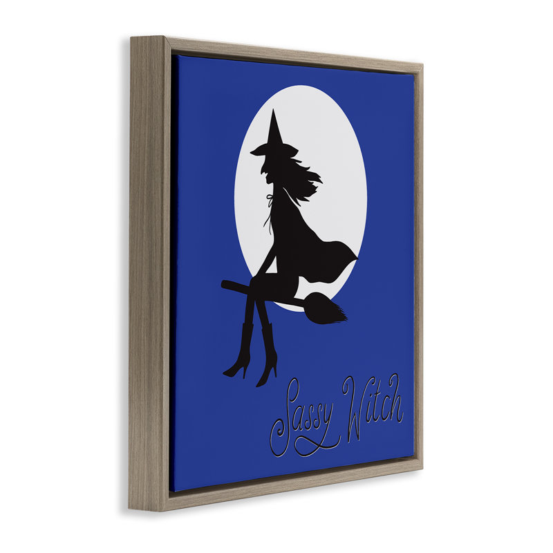 Cadre flottant Sassy Witch & Full Moon, design par Sazerelli Designs, H 18 po x l 18 po, Cadre flottant orme Montalcino