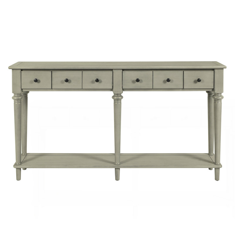 Table d'entrée avec 4 tiroirs, console rétro avec tablette ouverte pour les entrées, les salons et les couloirs (gris délavé)