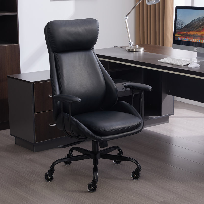 High-Quality PU Leather Office Chair with Premium Durable Construction, Silent Wheels, Easy Assembly, Black, Black