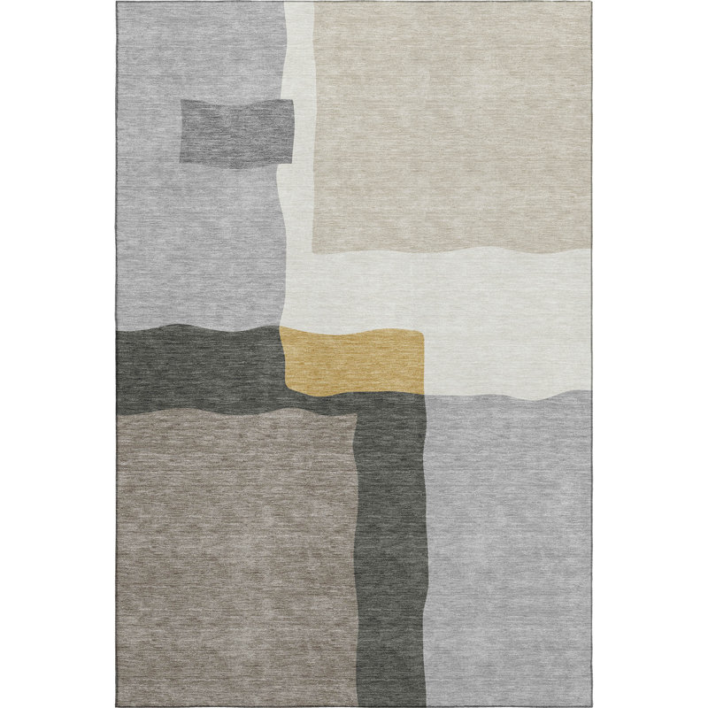 Premium Machine Washable Mayfield AMF2400 Geometric Rug, Gray, 3' x 5'