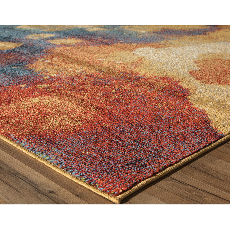 Tapis jaune / bleu Mckissick, Rectangle 9 pi x 12 pi
