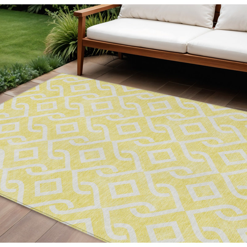 Tapis intérieur et extérieur lavable 8 pi x 10 pi jaune et ivoire