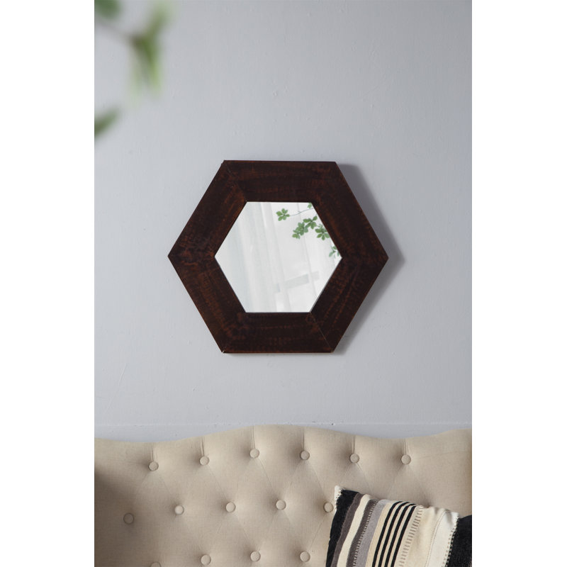 18.5" X 18.5" Hexagon Mirror With Solid Wood Frame, Brown