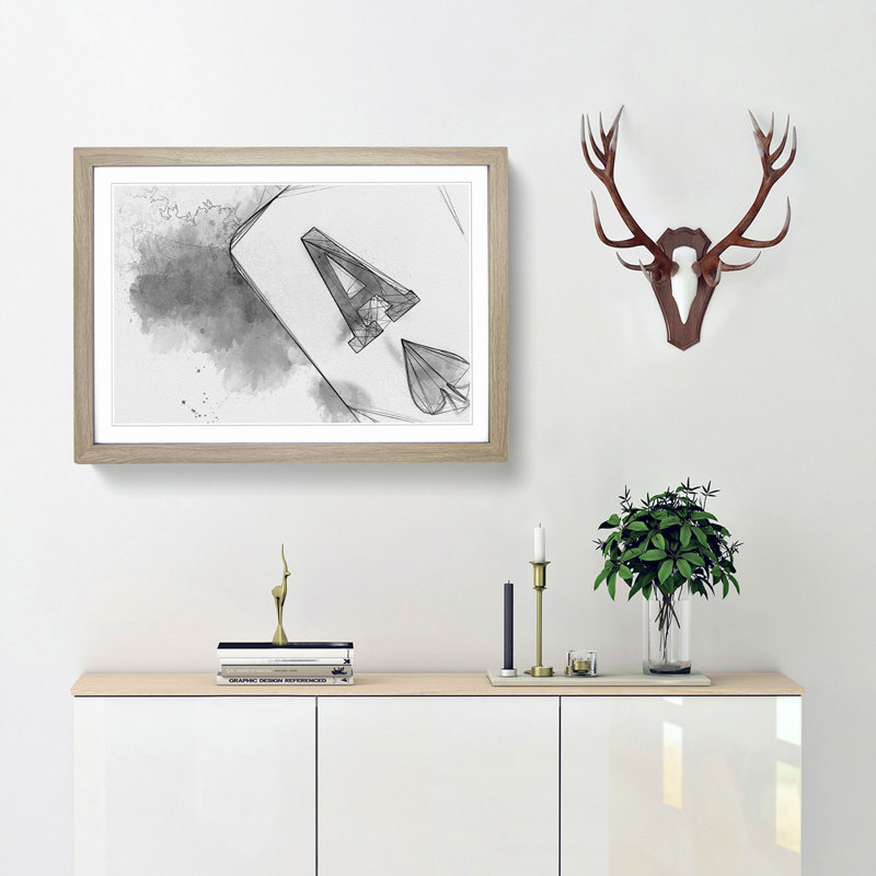 The Ace of Spades in Abstract - Picture Frame Graphic Art Print, 62cm H x 87cm W x 2cm D, Oak Framed