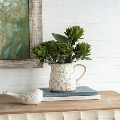 Vase rond en céramique 8,1 x 5,7 x 9,1 po avec motifs floraux multicolores