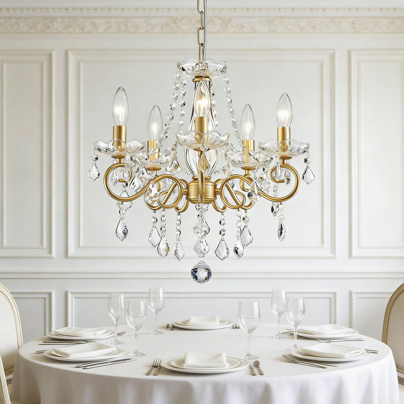 Mini lustre moderne en cristal avec 5 lumières, finition dorée pour le salon, l'îlot de cuisine, la chambre à coucher ou le vestibule