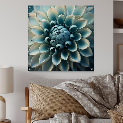 Bleu, blanc, fleurs de Dahlia I - art mural acrylique Dahlia