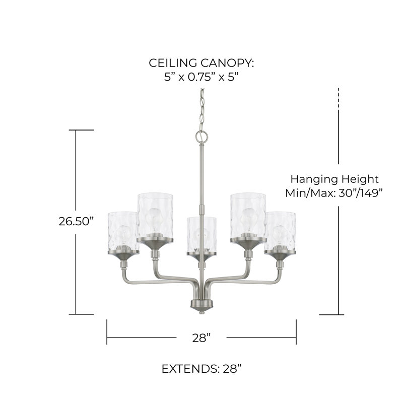 Baldwin Dimmable Classic / Traditional Chandelier, Brushed Nickel, 5