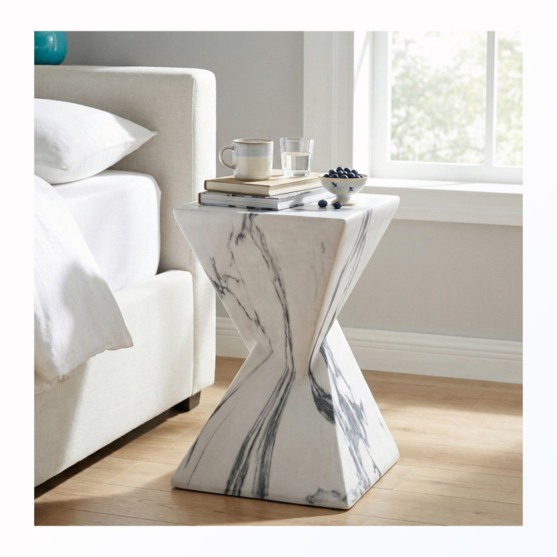 Table d'appoint d'extérieur avec motif cannelé, Marbre