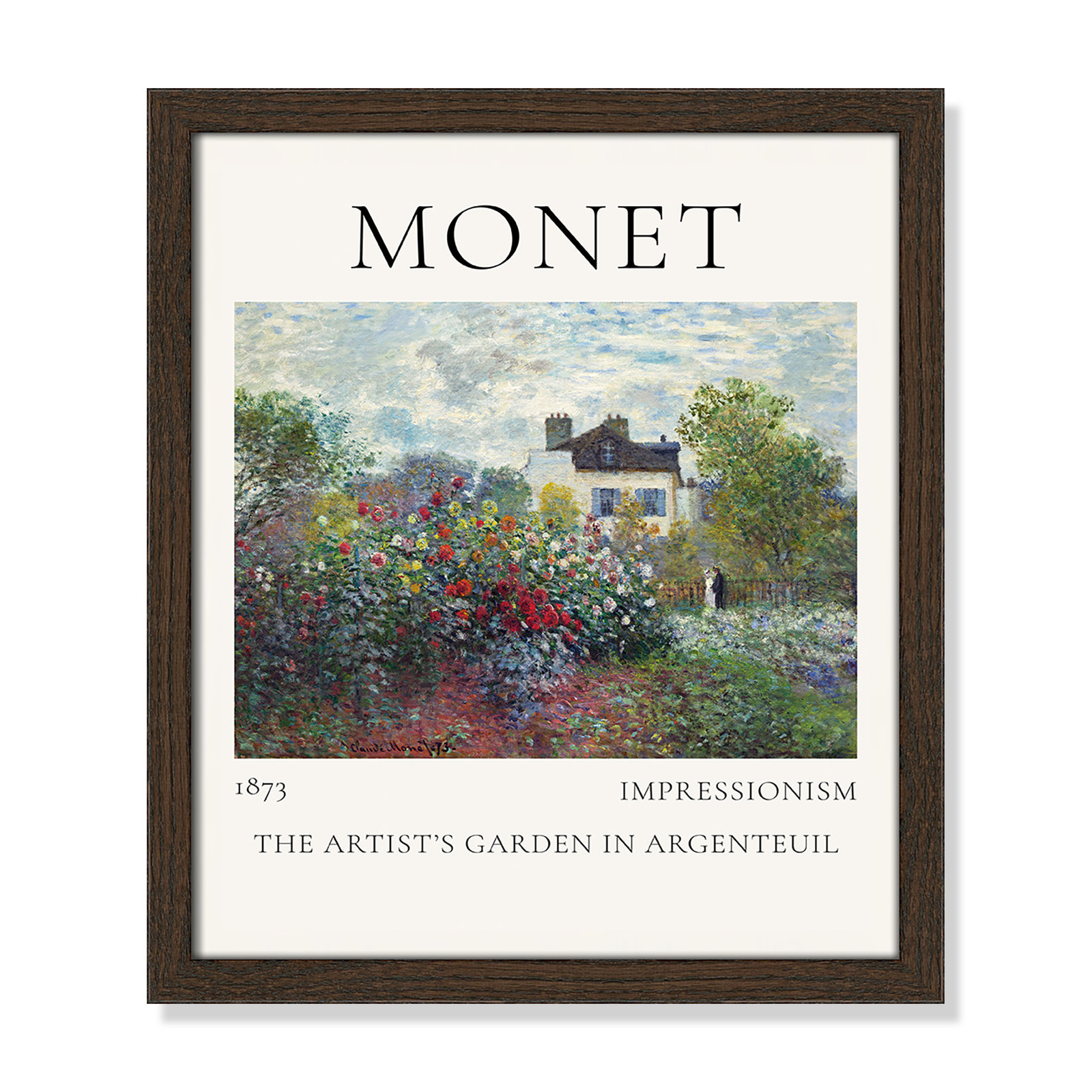 Rocchetto "Artists Garden in Argenteuil" Print, Walnut Single Picture Frame, No, 15" H x 13" W x 0.75" D