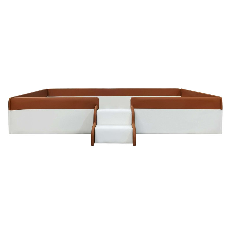 Twin Size Upholstered Daybed Frame With Fence And Stairs, Brown/White, Twin