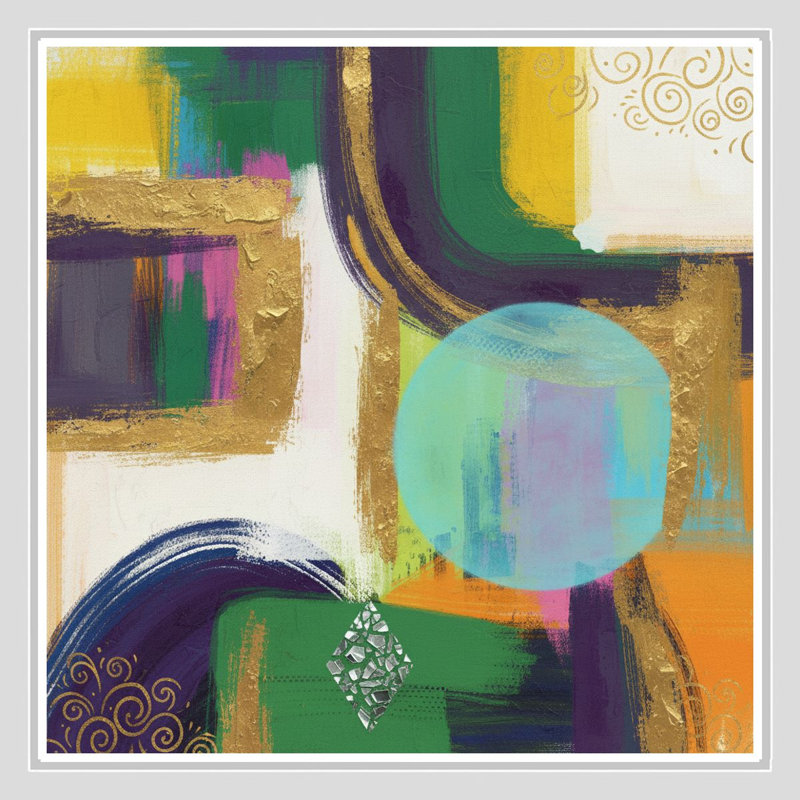 «Colorful Abstract Geometric Fusion», art mural sur toile encadrée, 24" H x 24" W, White