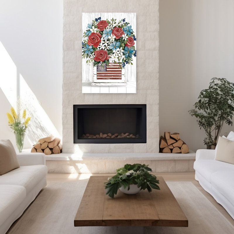 Patriotic Blooms, art contemporain abstrait rustique, H 48 po x l 32 po